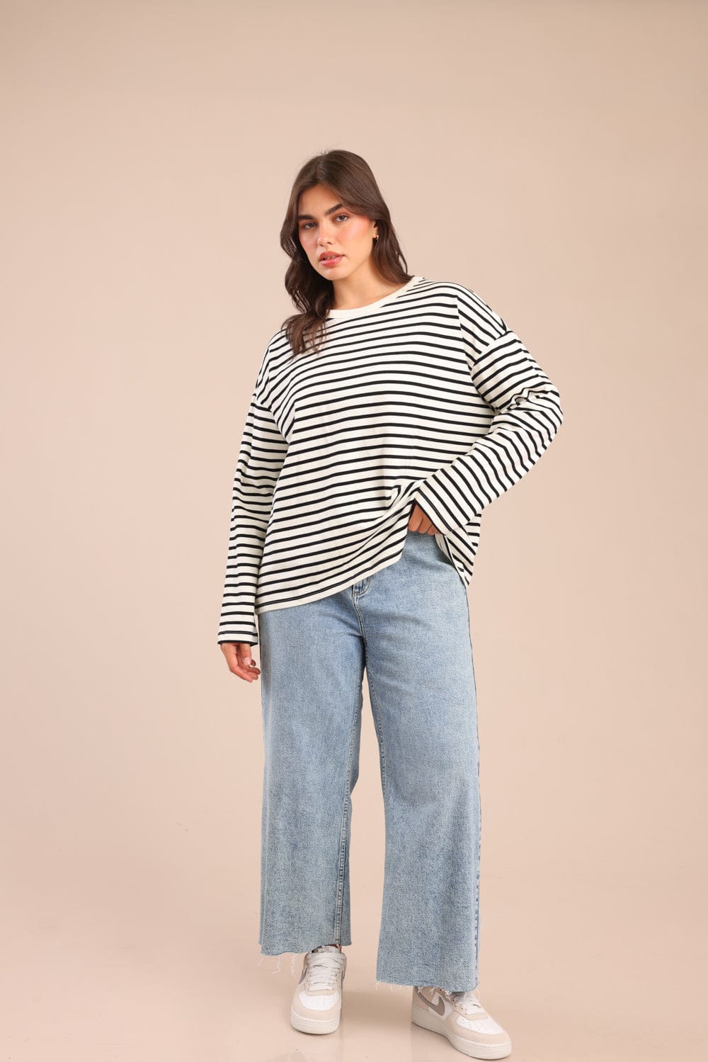 FOX פלאס נשים חולצה חולצה עם פסים| PLUS SIZE חולצה עם פסים| PLUS SIZE