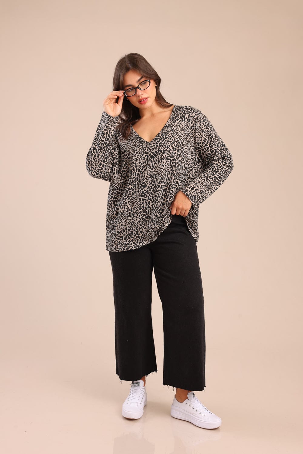 FOX פלאס נשים חולצה חולצה מנומרת| PLUS SIZE חולצה מנומרת| PLUS SIZE