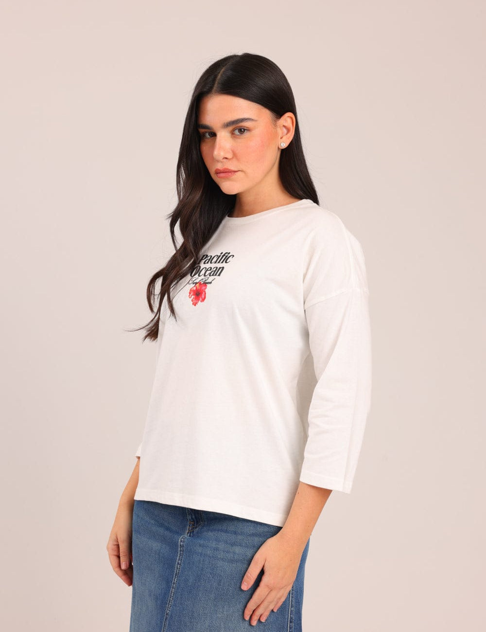 FOX נשים חולצה ארוכה חולצה עם הדפס חולצה עם הדפס