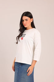 FOX נשים חולצה ארוכה חולצה עם הדפס חולצה עם הדפס