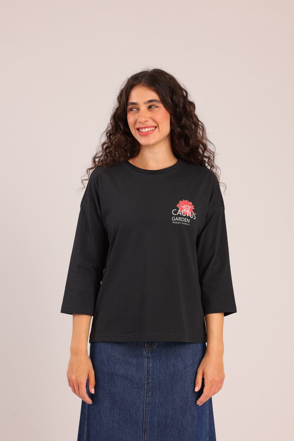 FOX נשים חולצה ארוכה חולצה עם הדפס חולצה עם הדפס