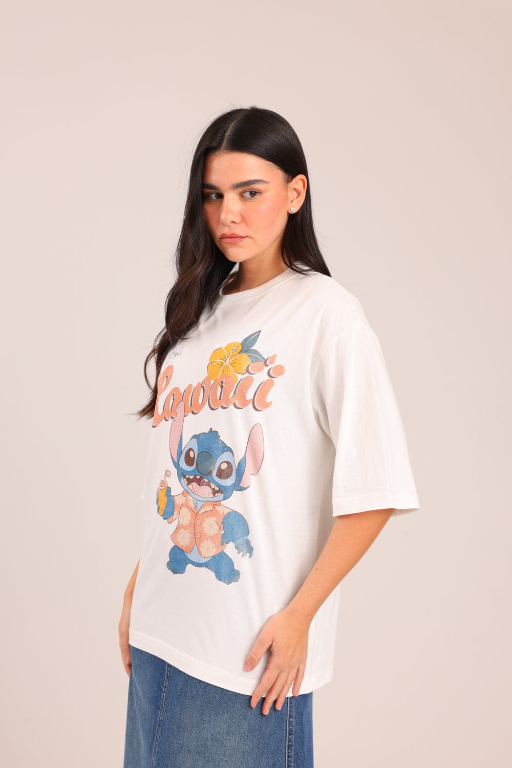 FOX נשים חולצה ארוכה חולצה ממותגת סטיץ' דיסני חולצה ממותגת סטיץ' דיסני