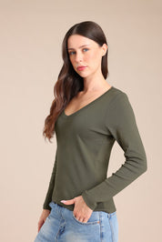 FOX נשים חולצה חולצה ארוכה צווארון V FOX | חולצה חלקה | קנה עכשיו