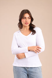 FOX פלאס נשים חולצה חולצת בייסיק עם צווארון עמוק | PLUS SIZE חולצת בייסיק עם צווארון עמוק | PLUS SIZE