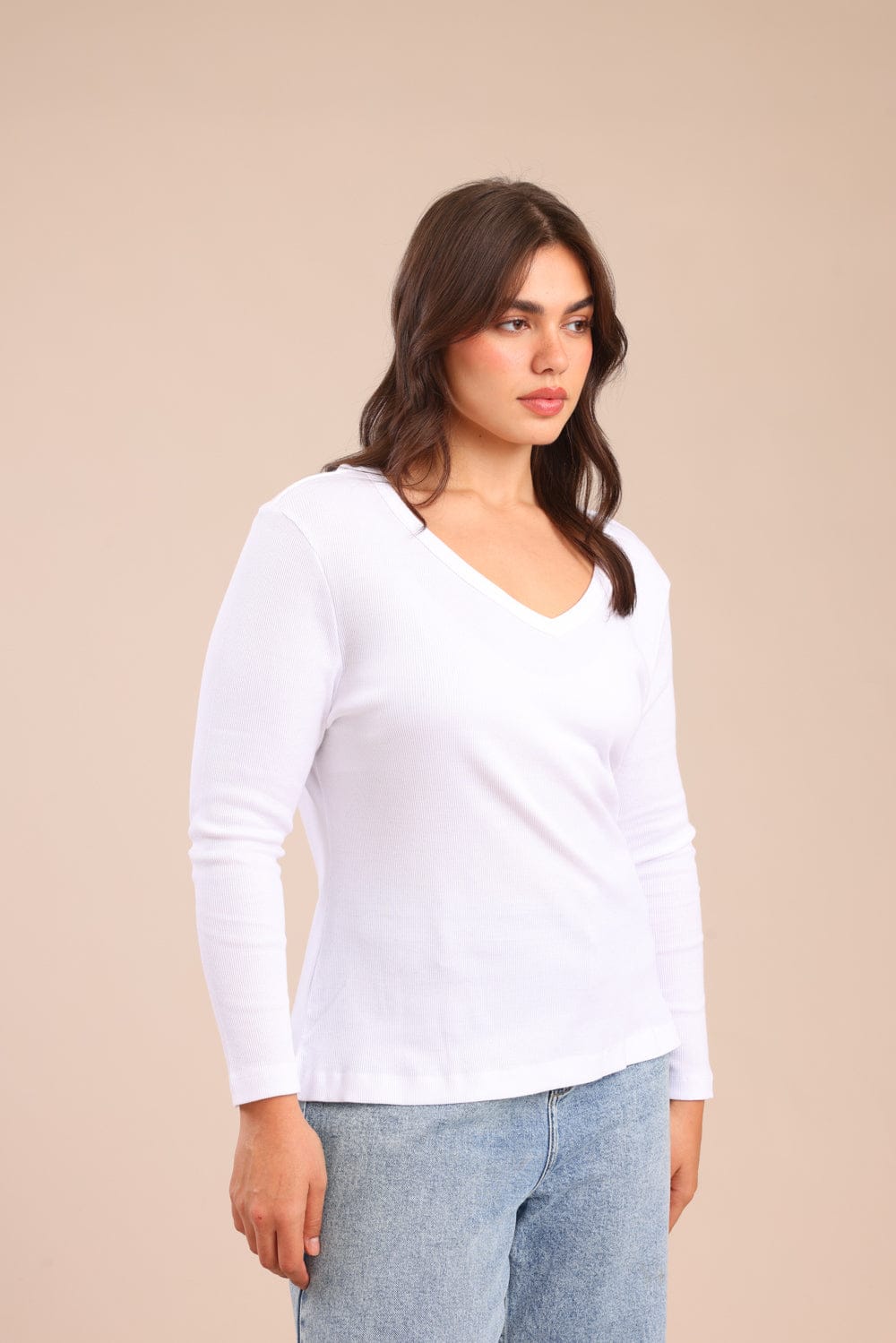 FOX פלאס נשים חולצה חולצת בייסיק עם צווארון עמוק | PLUS SIZE חולצת בייסיק עם צווארון עמוק | PLUS SIZE