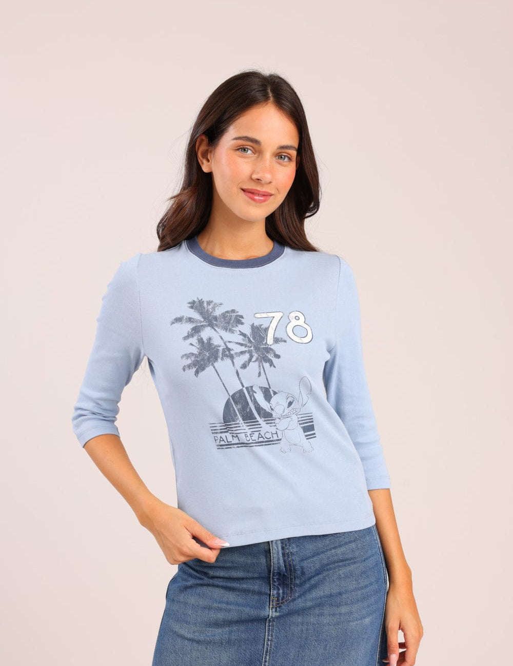 FOX נשים חולצה ארוכה חולצה ממותגת סטיץ' דיסני חולצה ממותגת סטיץ' דיסני