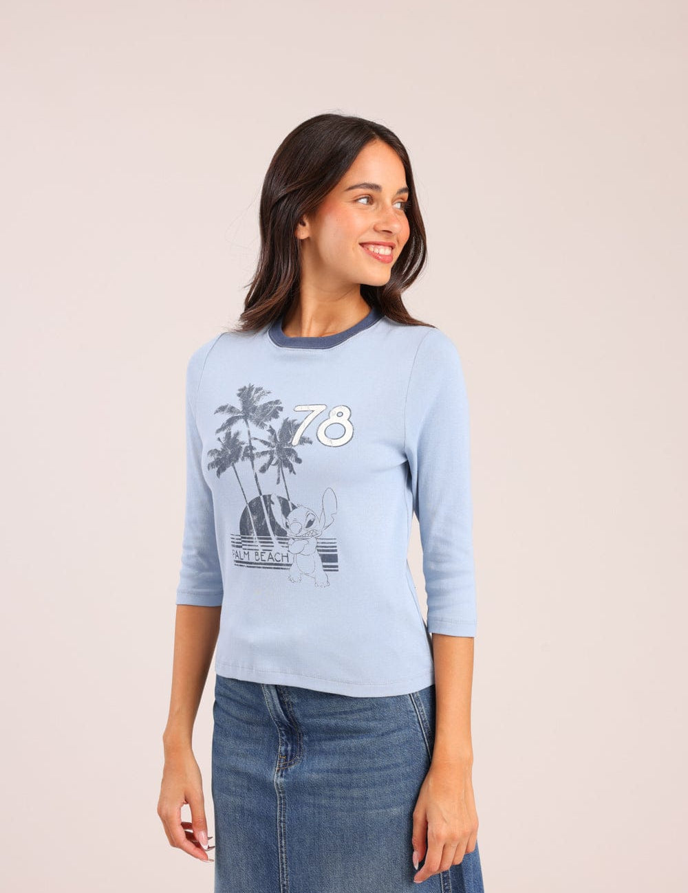 FOX נשים חולצה ארוכה חולצה ממותגת סטיץ' דיסני חולצה ממותגת סטיץ' דיסני