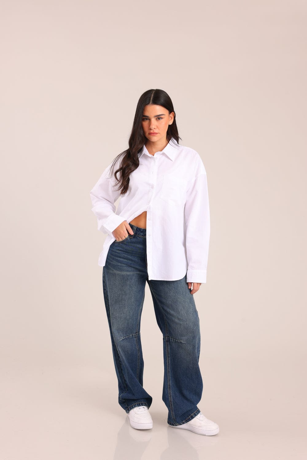 FOX נשים חולצה ארוכה חולצה מכופתרת חולצה מכופתרת