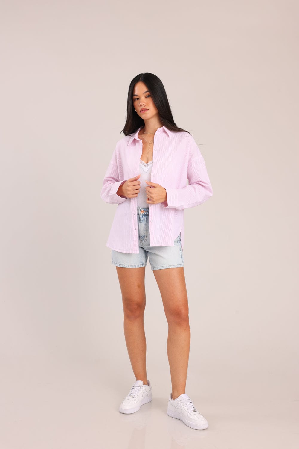 FOX נשים חולצה ארוכה חולצת נשים מכופתרת חולצת נשים מכופתרת