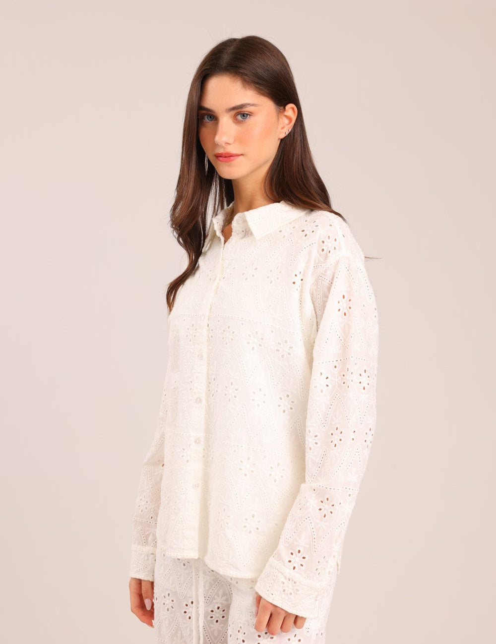 FOX נשים חולצה ארוכה חולצת מכופתרת רקומה חולצת מכופתרת רקומה