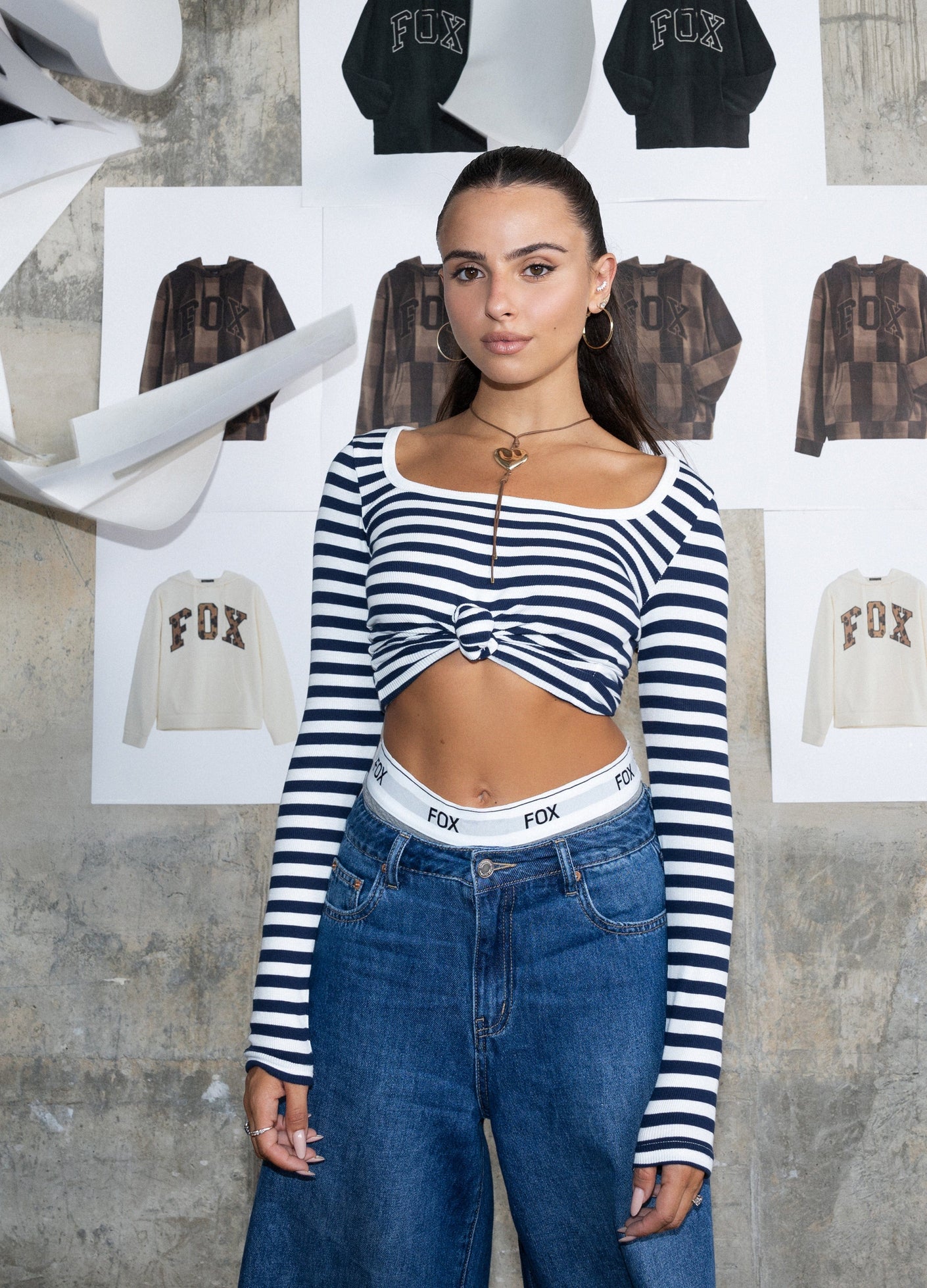 FOX נשים מכנסיים ג&#39;ינס WIDE ג&#39;ינס WIDE