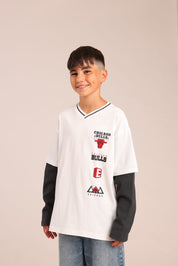FOX בנים חולצה ארוכה חולצה ממותגת NBA חולצה ממותגת NBA