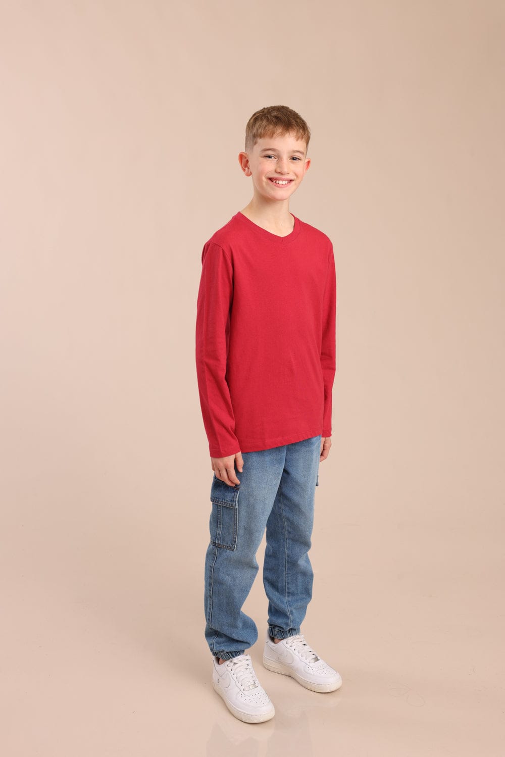 FOX בנים חולצה חולצת בייסיק צווארון V חולצת בייסיק צווארון V