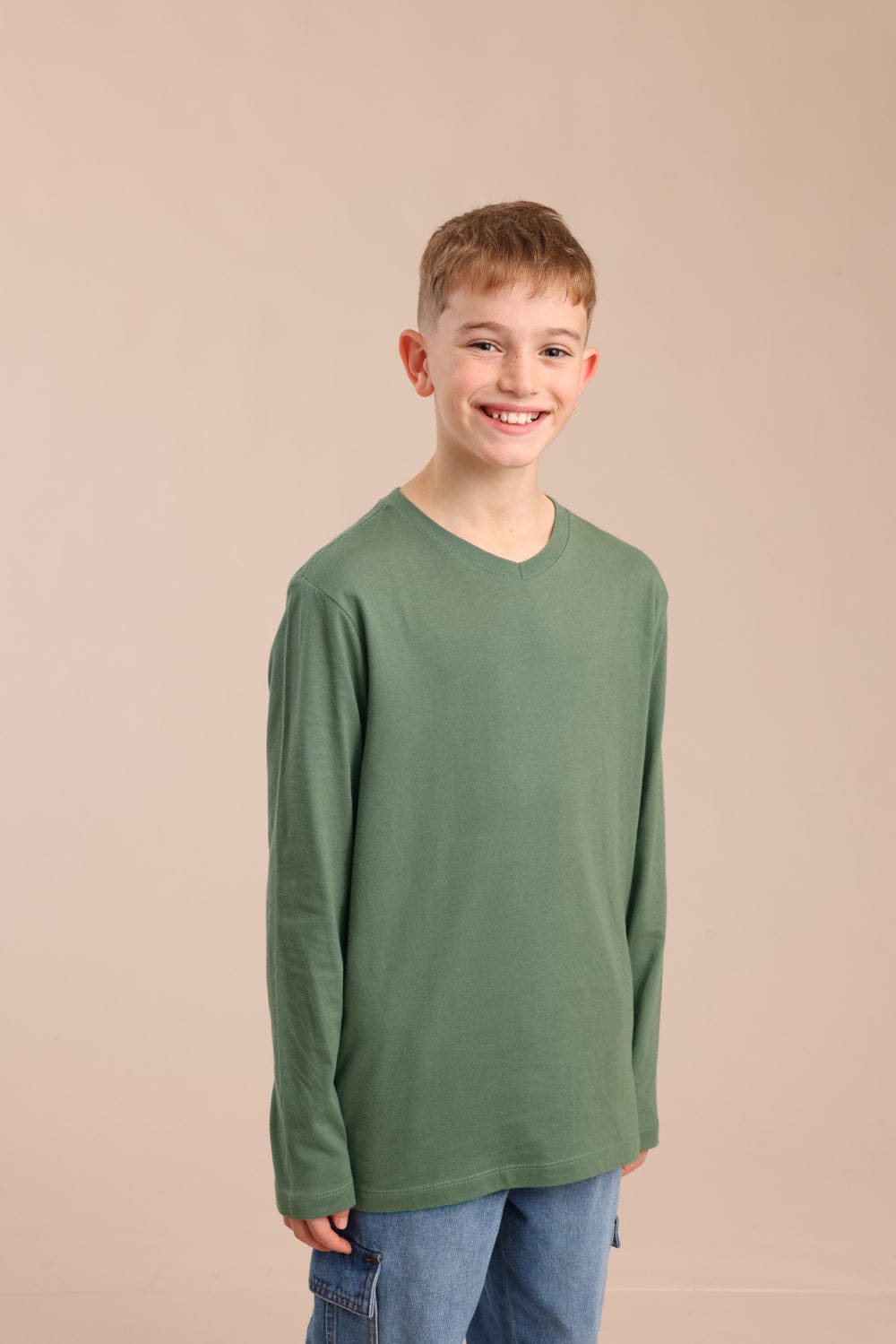 FOX בנים חולצה חולצת בייסיק צווארון V חולצת בייסיק צווארון V