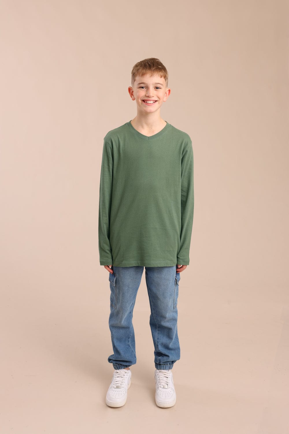 FOX בנים חולצה חולצת בייסיק צווארון V חולצת בייסיק צווארון V