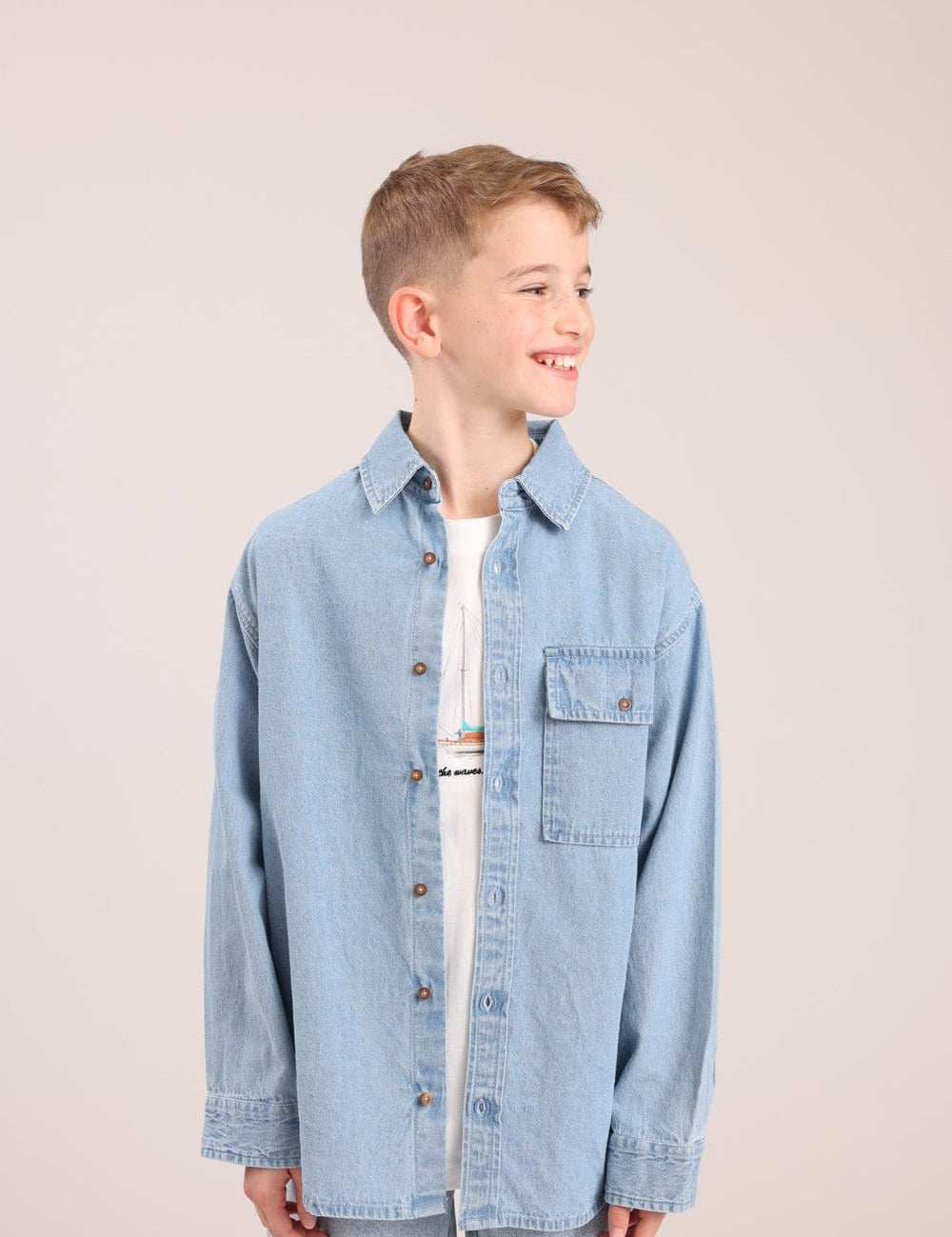 FOX בנים חולצה חולצת ג'ינס ארוכה חולצת ג'ינס ארוכה