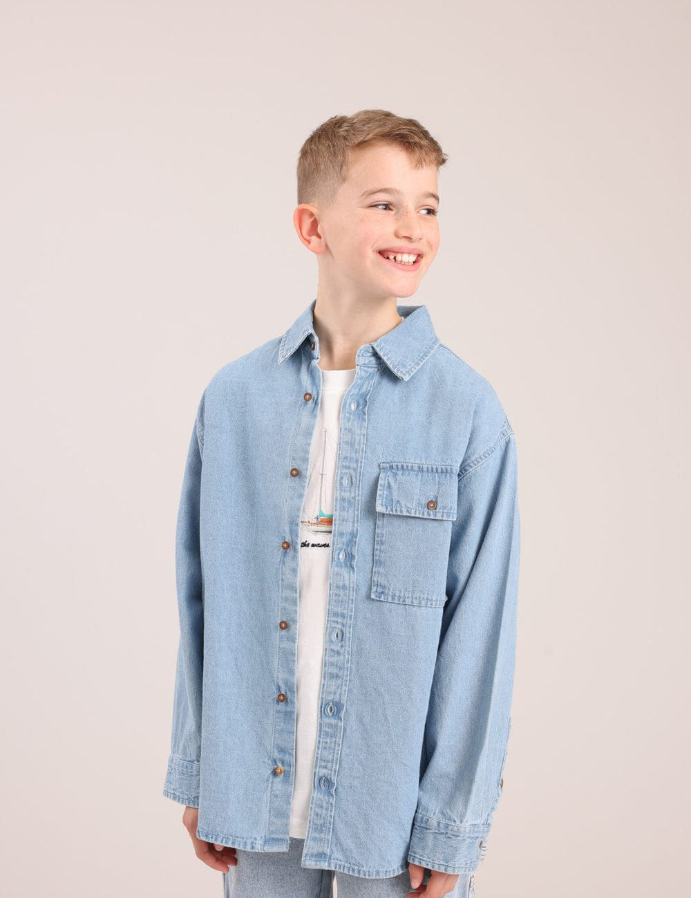 FOX בנים חולצה חולצת ג'ינס ארוכה חולצת ג'ינס ארוכה