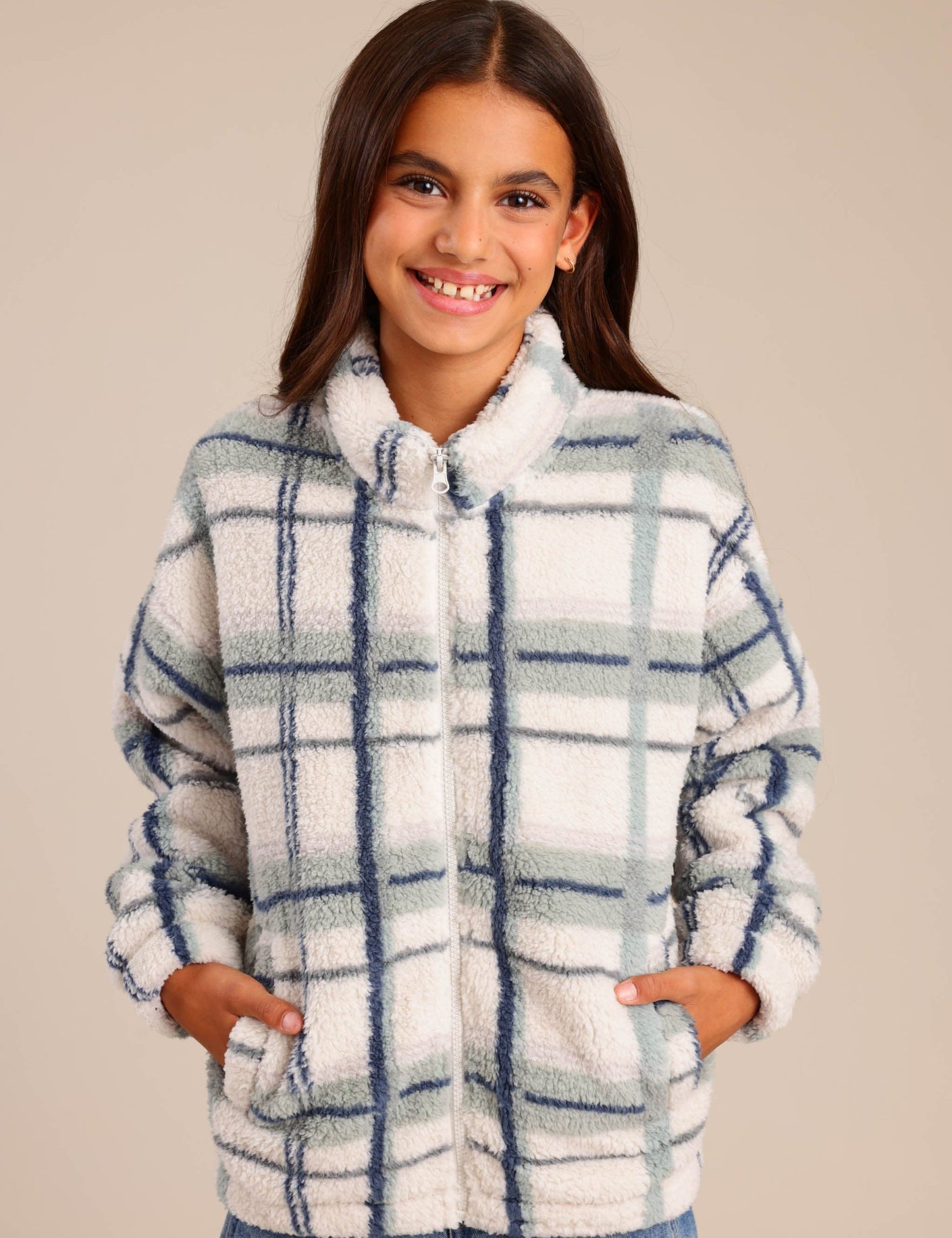 FOX בנות קרדיגן שרלינג עם הדפס משובץ שרלינג עם הדפס משובץ