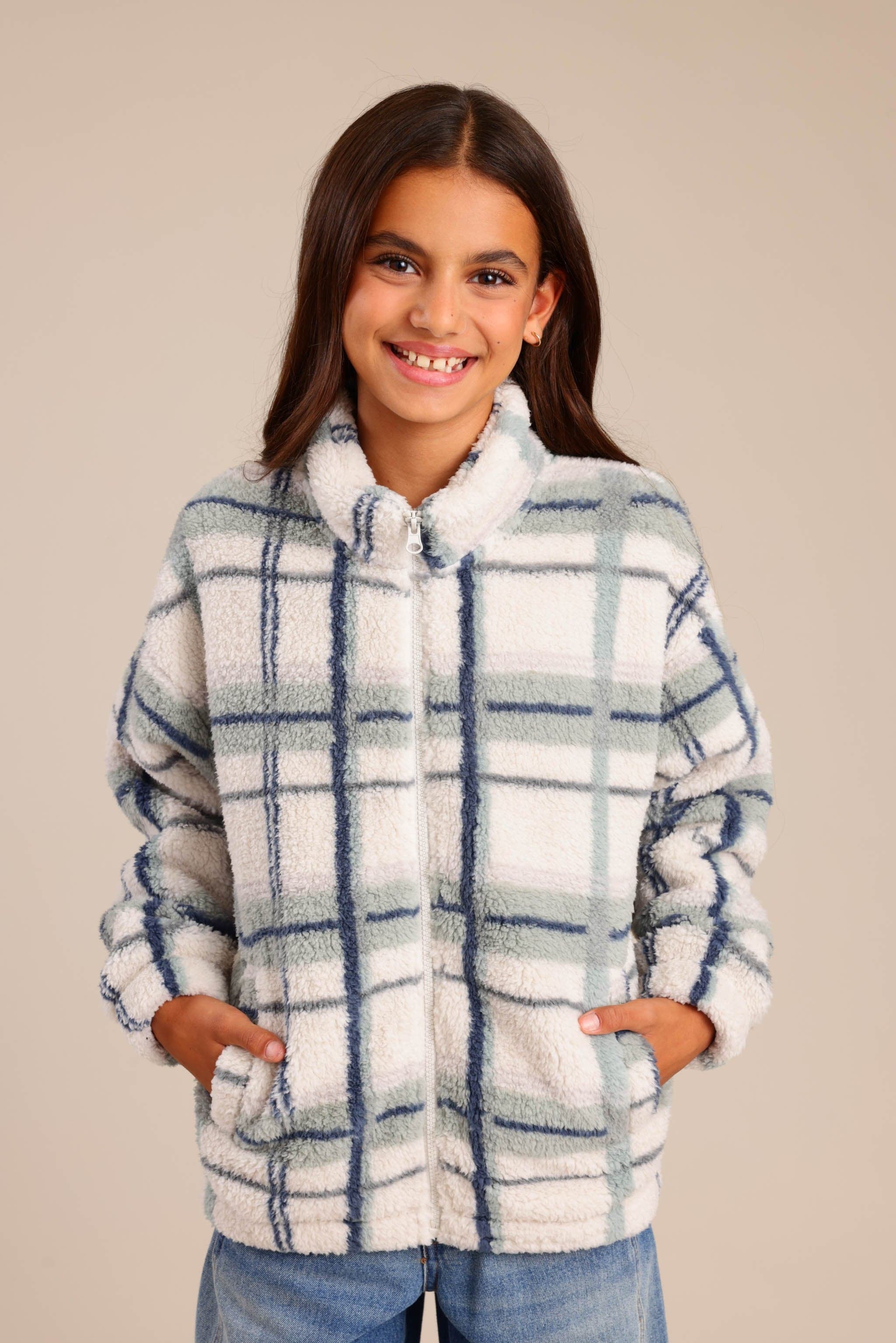 FOX בנות קרדיגן שרלינג עם הדפס משובץ שרלינג עם הדפס משובץ