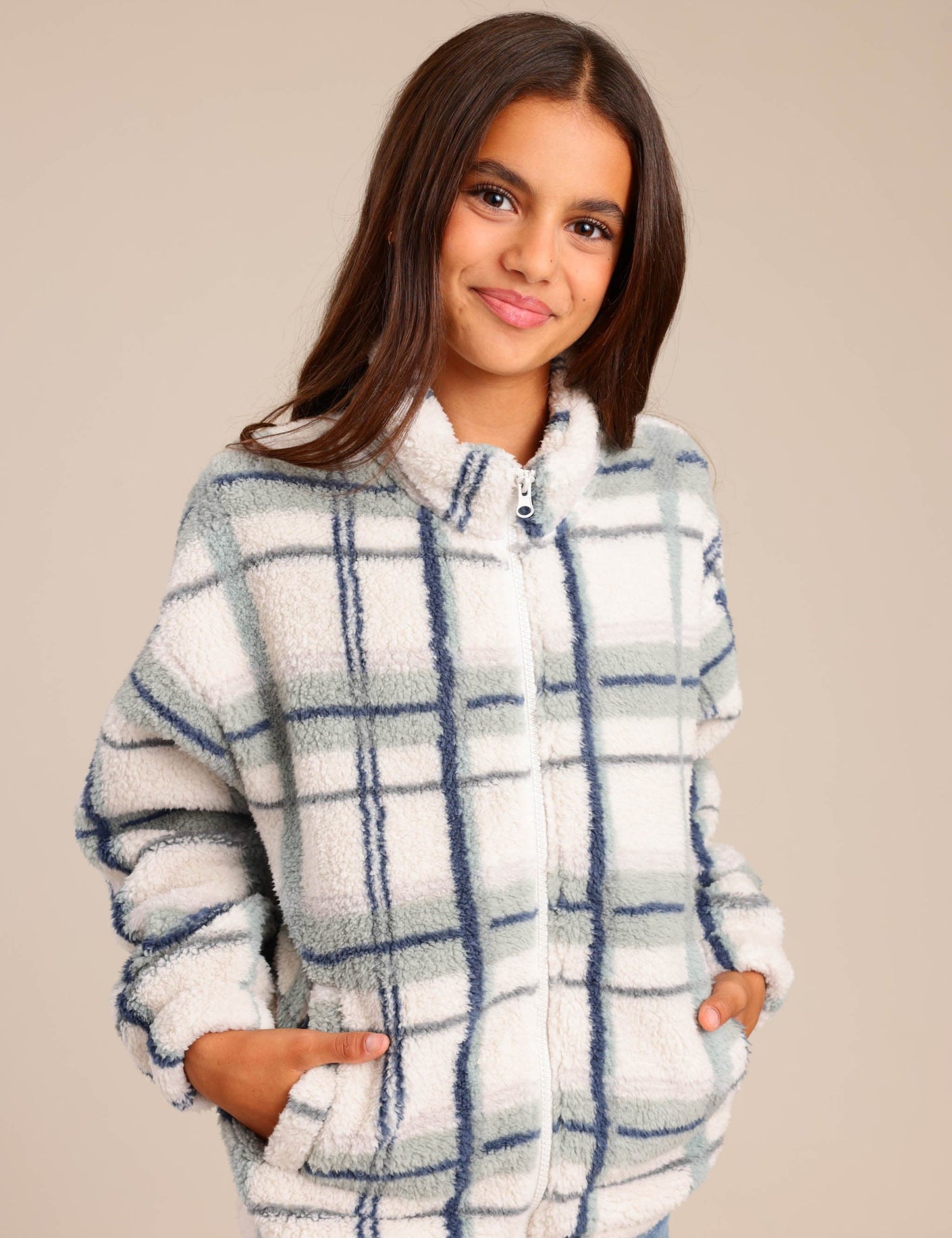 FOX בנות קרדיגן שרלינג עם הדפס משובץ שרלינג עם הדפס משובץ