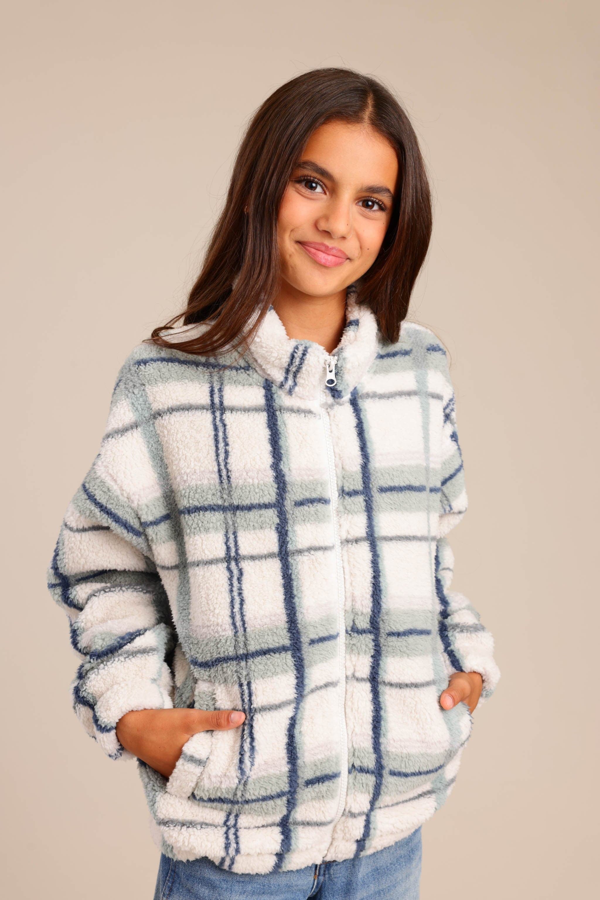 FOX בנות קרדיגן שרלינג עם הדפס משובץ שרלינג עם הדפס משובץ