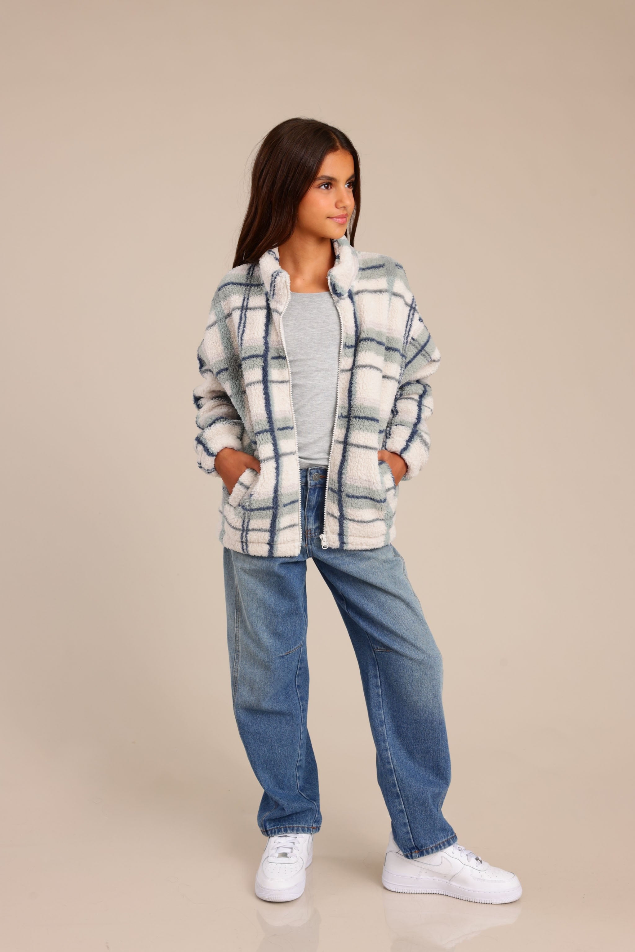 FOX בנות קרדיגן שרלינג עם הדפס משובץ שרלינג עם הדפס משובץ