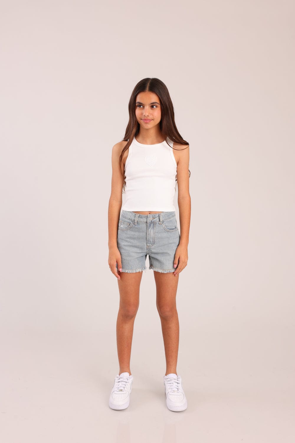 FOX בנות מכנסיים קצרים מכנסי ג'ינס פסים מכנסי ג'ינס פסים