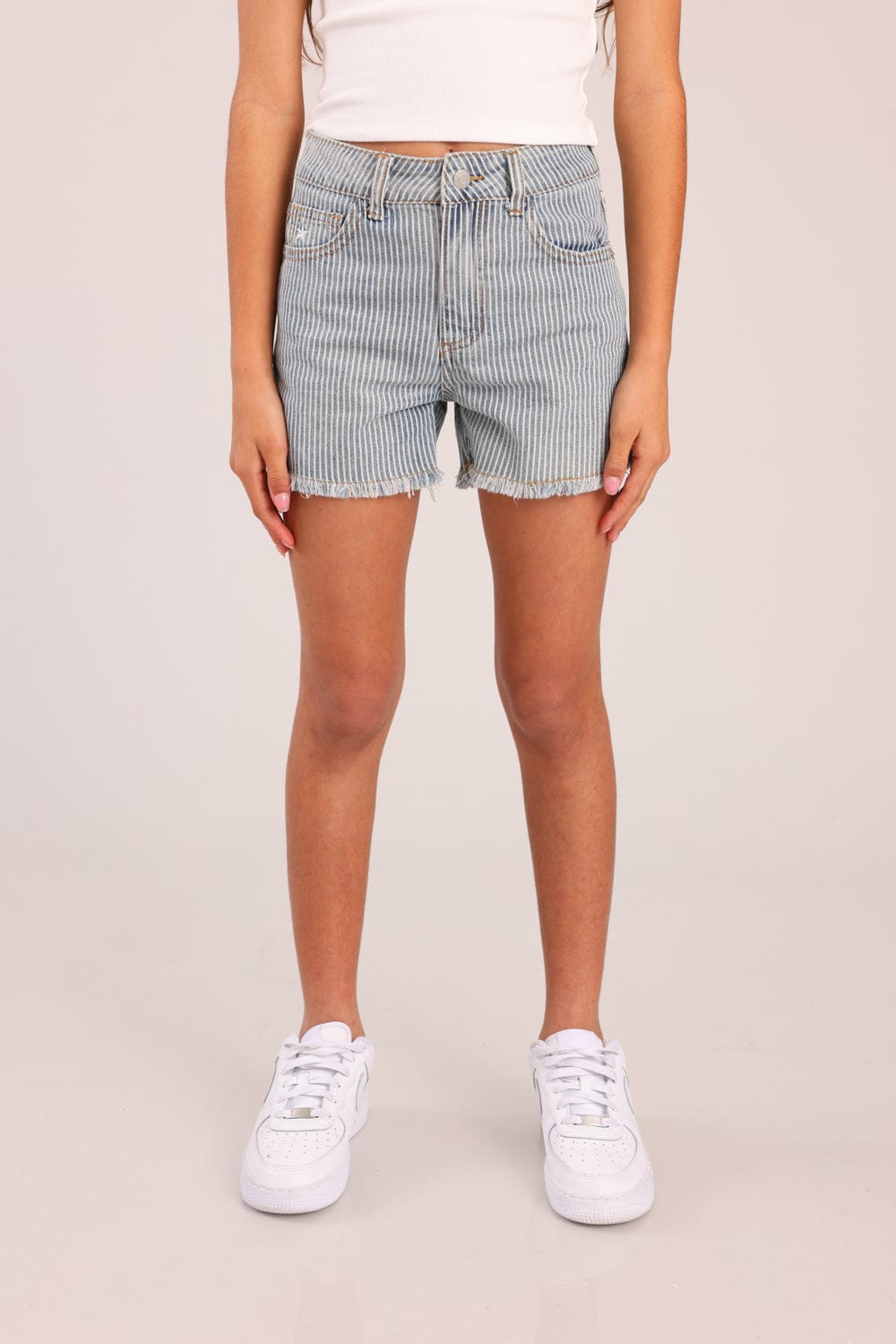 FOX בנות מכנסיים קצרים מכנסי ג'ינס פסים מכנסי ג'ינס פסים