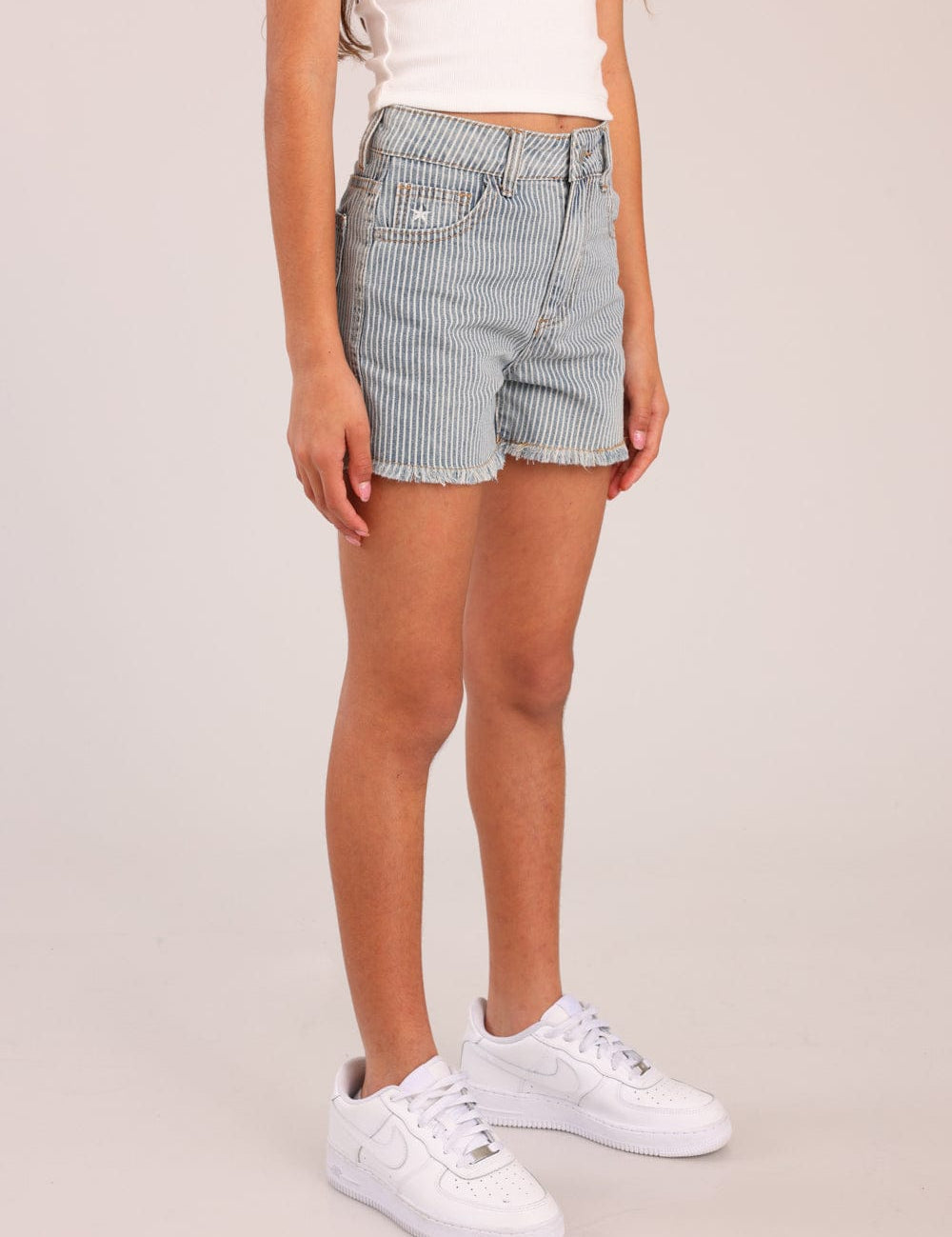 FOX בנות מכנסיים קצרים מכנסי ג'ינס פסים מכנסי ג'ינס פסים