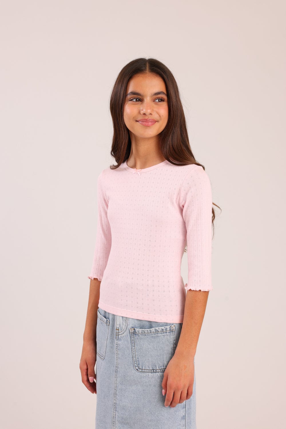 FOX בנות חולצה קצרה חולצת 3/4 חלקה חולצת 3/4 חלקה