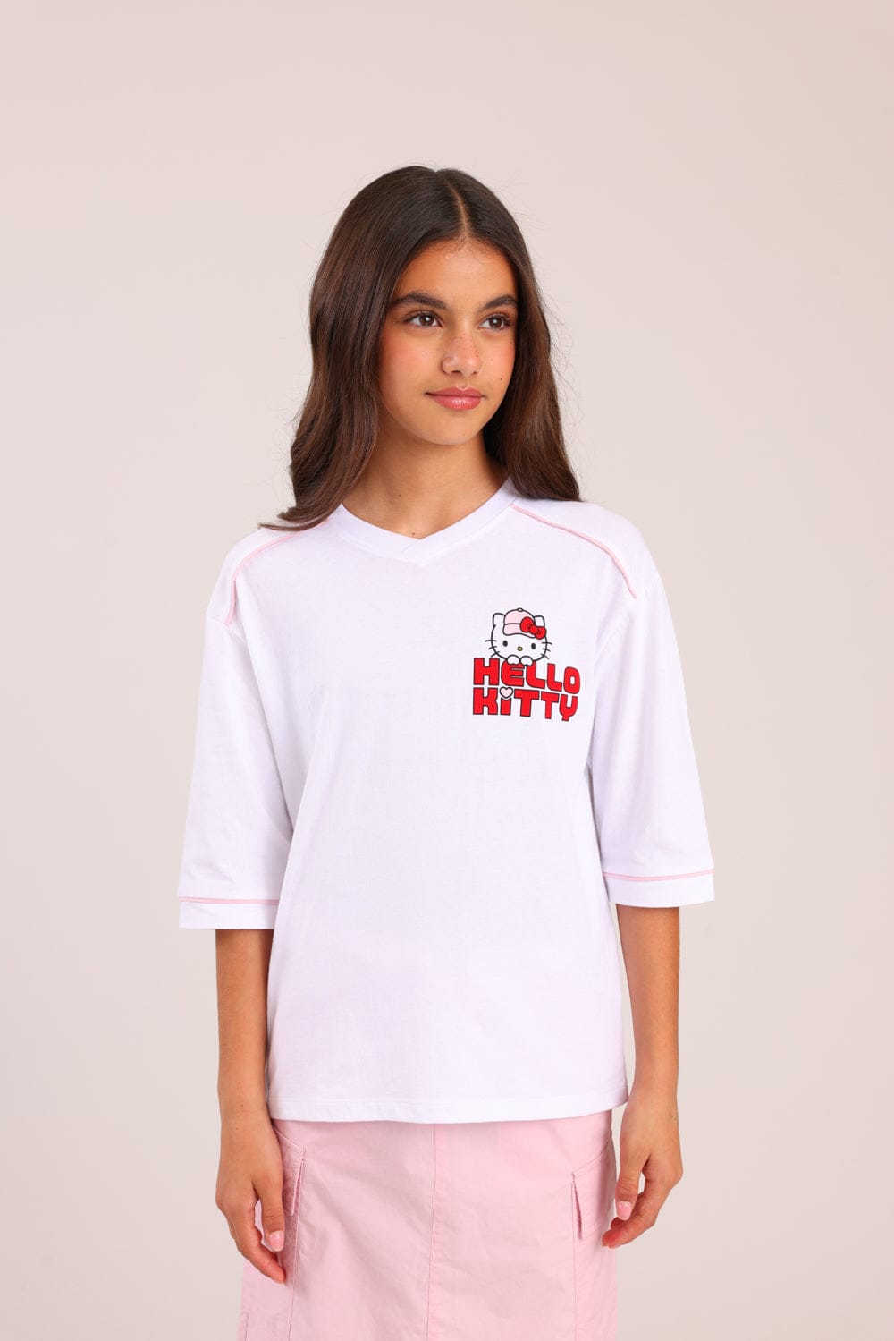 FOX בנות חולצה קצרה חולצה ממותגת הלו קיטי חולצה ממותגת הלו קיטי