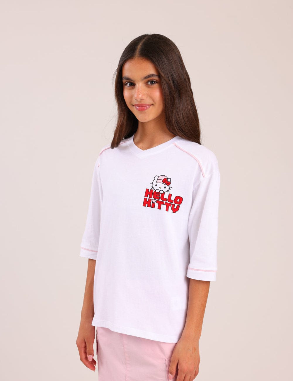 FOX בנות חולצה קצרה חולצה ממותגת הלו קיטי חולצה ממותגת הלו קיטי