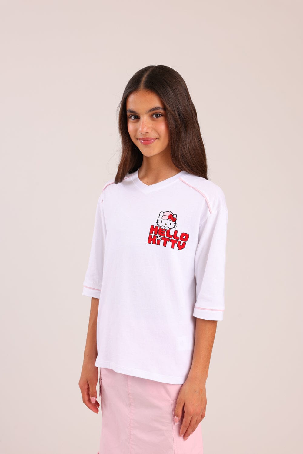 FOX בנות חולצה קצרה חולצה ממותגת הלו קיטי חולצה ממותגת הלו קיטי