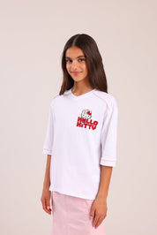 FOX בנות חולצה קצרה חולצה ממותגת הלו קיטי חולצה ממותגת הלו קיטי