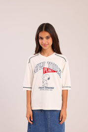 FOX בנות חולצה קצרה חולצה ממותגת סנופי חולצה ממותגת סנופי