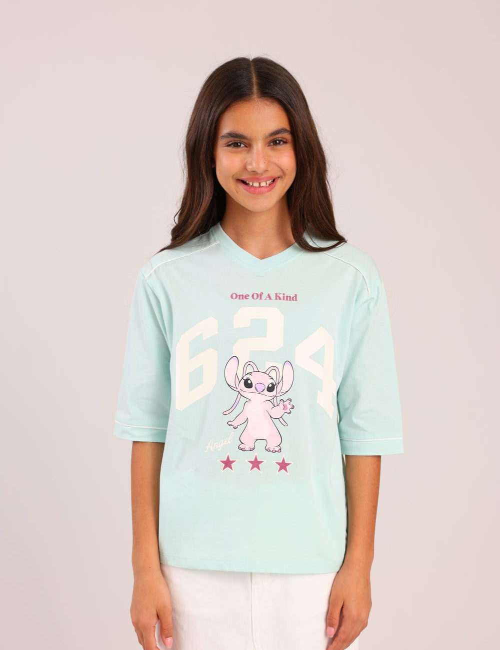 FOX בנות חולצה קצרה חולצה ממותגת סטיץ' דיסני חולצה ממותגת סטיץ' דיסני