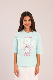 FOX בנות חולצה קצרה חולצה ממותגת סטיץ' דיסני חולצה ממותגת סטיץ' דיסני