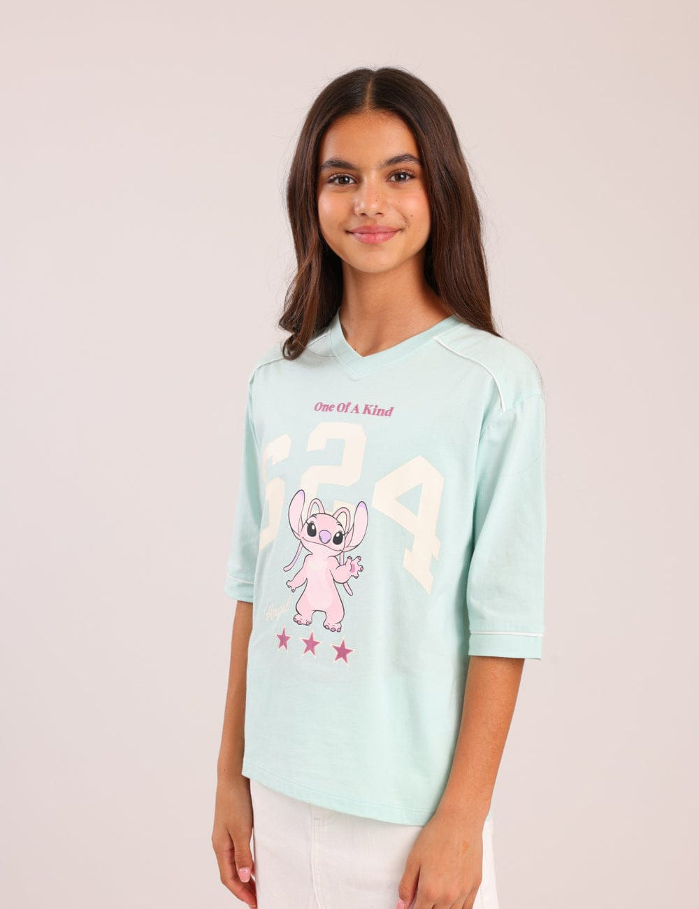 FOX בנות חולצה קצרה חולצה ממותגת סטיץ' דיסני חולצה ממותגת סטיץ' דיסני