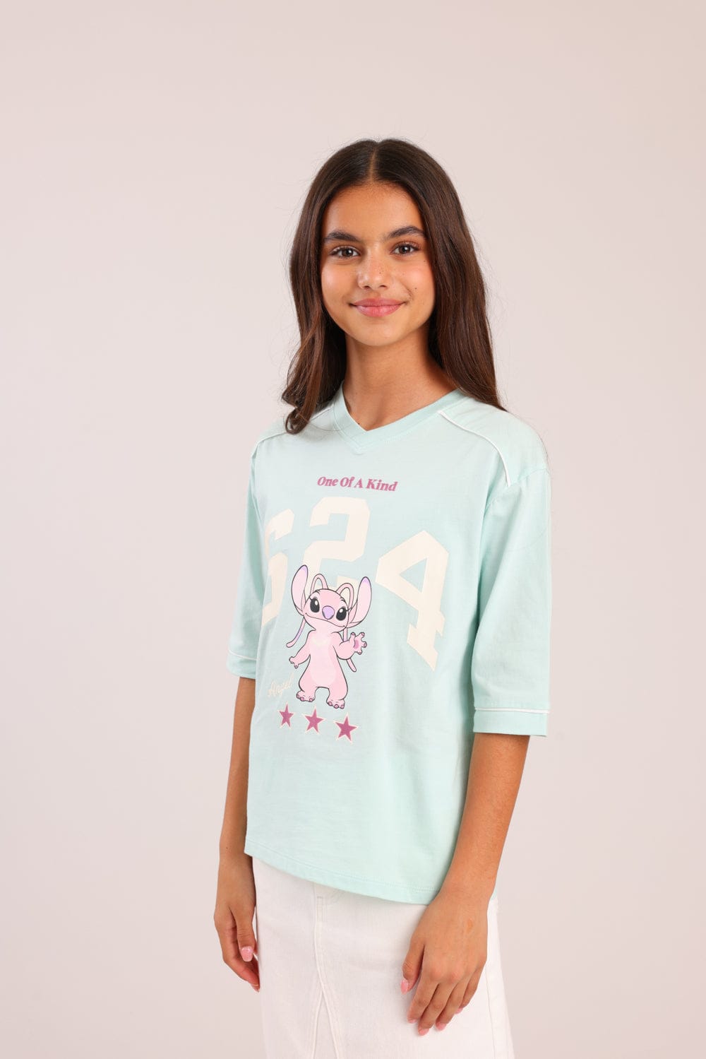 FOX בנות חולצה קצרה חולצה ממותגת סטיץ' דיסני חולצה ממותגת סטיץ' דיסני