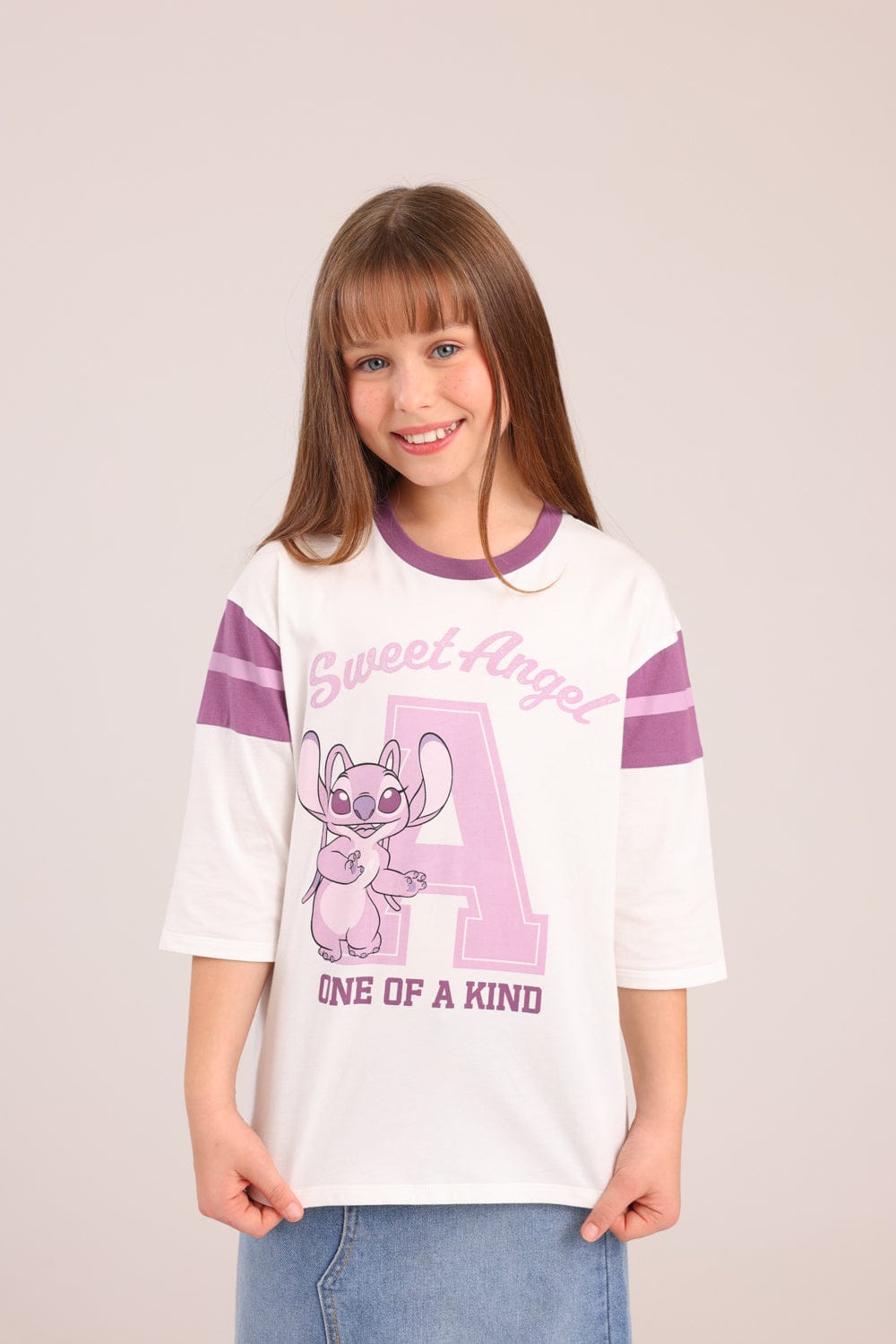 FOX בנות חולצה קצרה חולצה ממותגת סטיץ' דיסני חולצה ממותגת סטיץ' דיסני