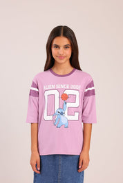 FOX בנות חולצה קצרה חולצה ממותגת דיסני סטיץ' חולצה ממותגת דיסני סטיץ'