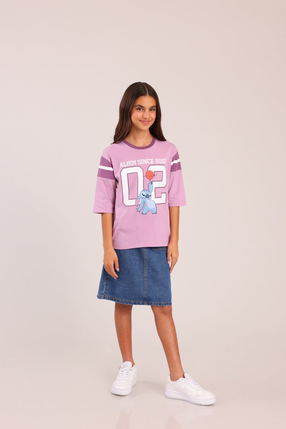 FOX בנות חולצה קצרה חולצה ממותגת דיסני סטיץ' חולצה ממותגת דיסני סטיץ'