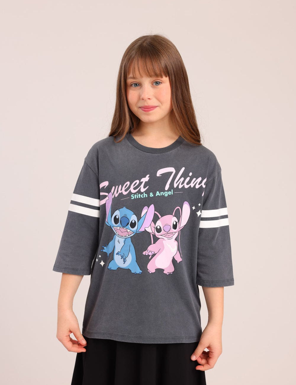 FOX בנות חולצה קצרה חולצה ממותגת סטיץ' דיסני חולצה ממותגת סטיץ' דיסני