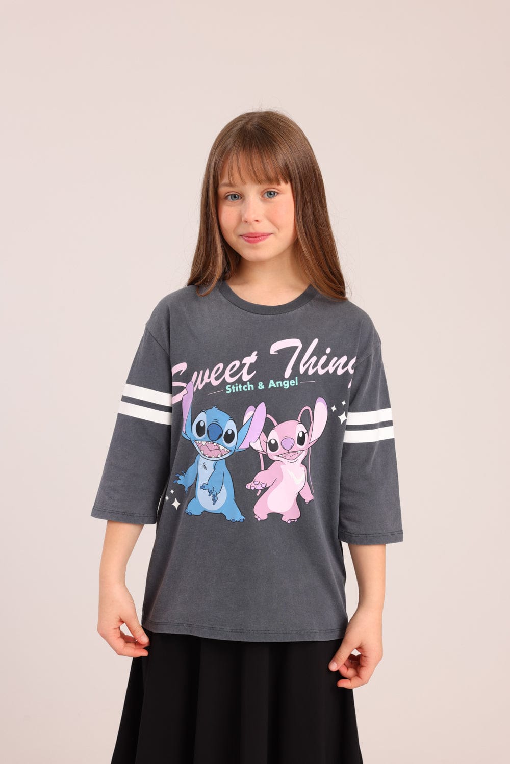 FOX בנות חולצה קצרה חולצה ממותגת סטיץ' דיסני חולצה ממותגת סטיץ' דיסני