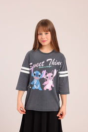 FOX בנות חולצה קצרה חולצה ממותגת סטיץ' דיסני חולצה ממותגת סטיץ' דיסני