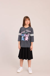 FOX בנות חולצה קצרה חולצה ממותגת סטיץ' דיסני חולצה ממותגת סטיץ' דיסני