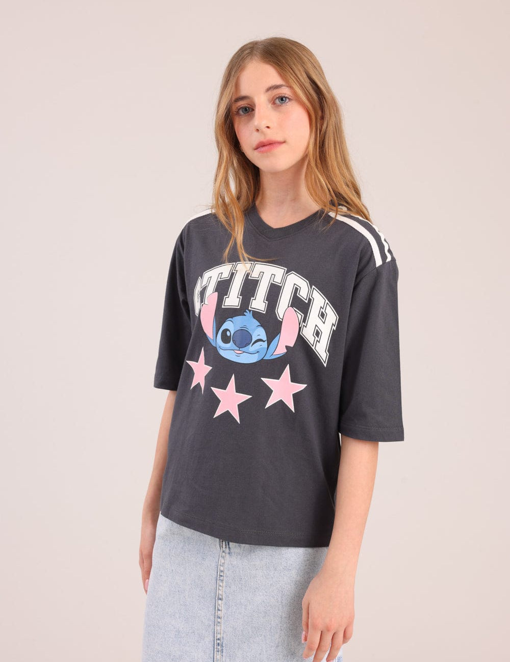 FOX בנות חולצה קצרה חולצה ממותגת סטיץ' דיסני חולצה ממותגת סטיץ' דיסני