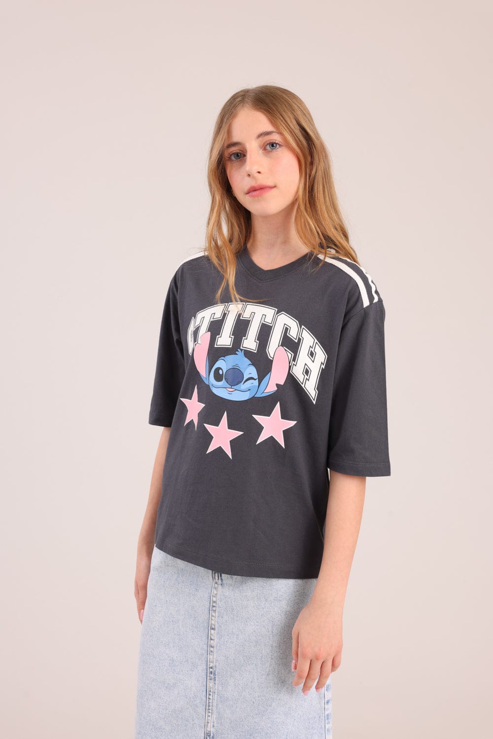 FOX בנות חולצה קצרה חולצה ממותגת סטיץ' דיסני חולצה ממותגת סטיץ' דיסני