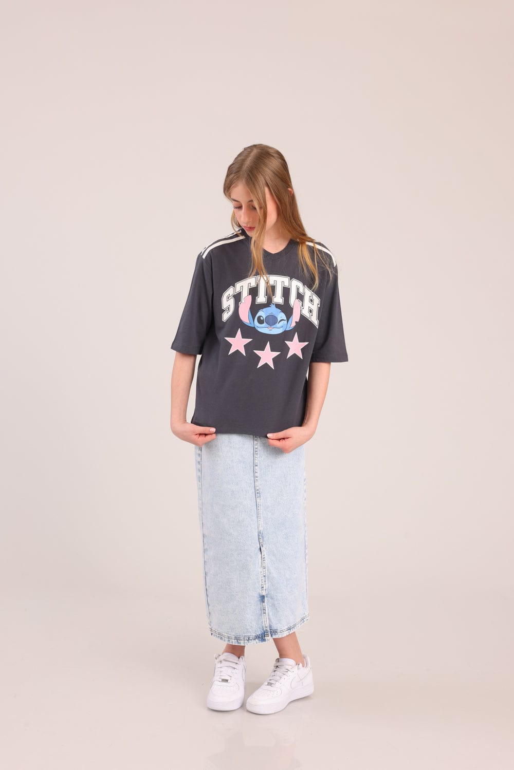 FOX בנות חולצה קצרה חולצה ממותגת סטיץ' דיסני חולצה ממותגת סטיץ' דיסני