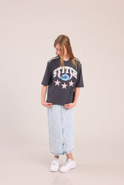 FOX בנות חולצה קצרה חולצה ממותגת סטיץ' דיסני חולצה ממותגת סטיץ' דיסני